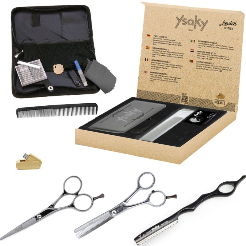 Kit de Coupe pour gaucher ciseaux + sculpteur + rasoir Ysaky