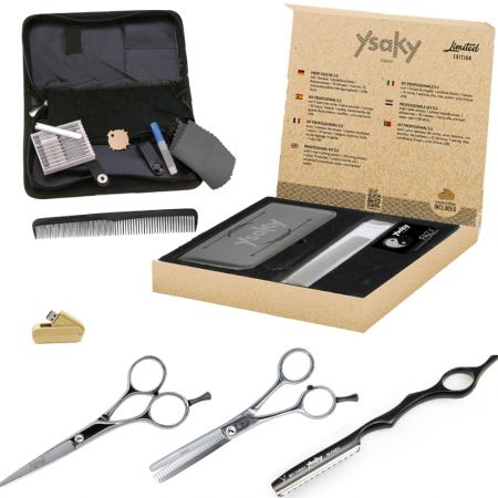 Kit de Coupe pour gaucher ciseaux + sculpteur + rasoir Ysaky