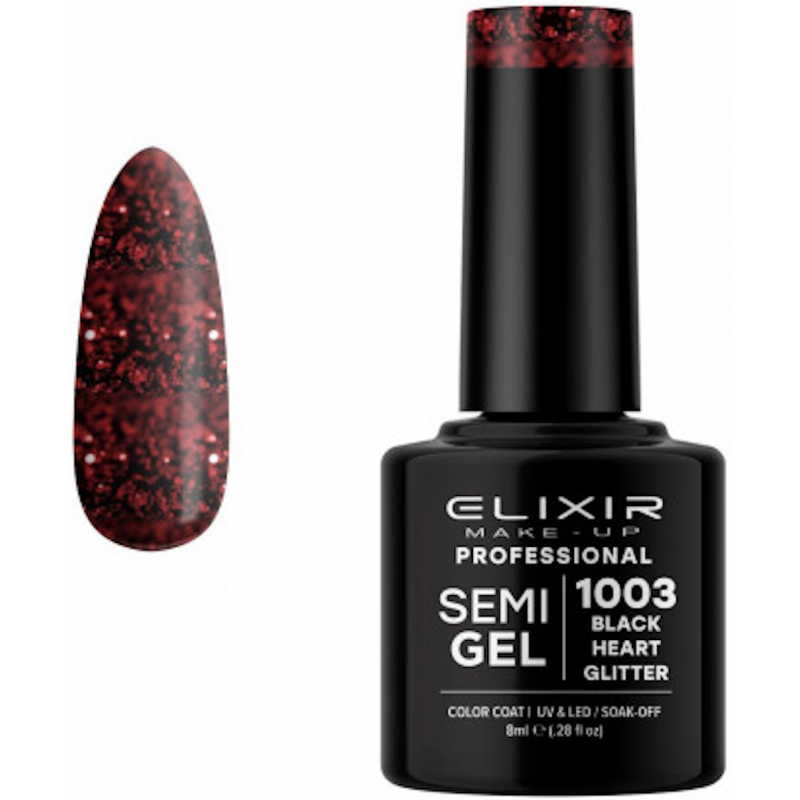 Semi Gel 1003 Black Heart Glitter