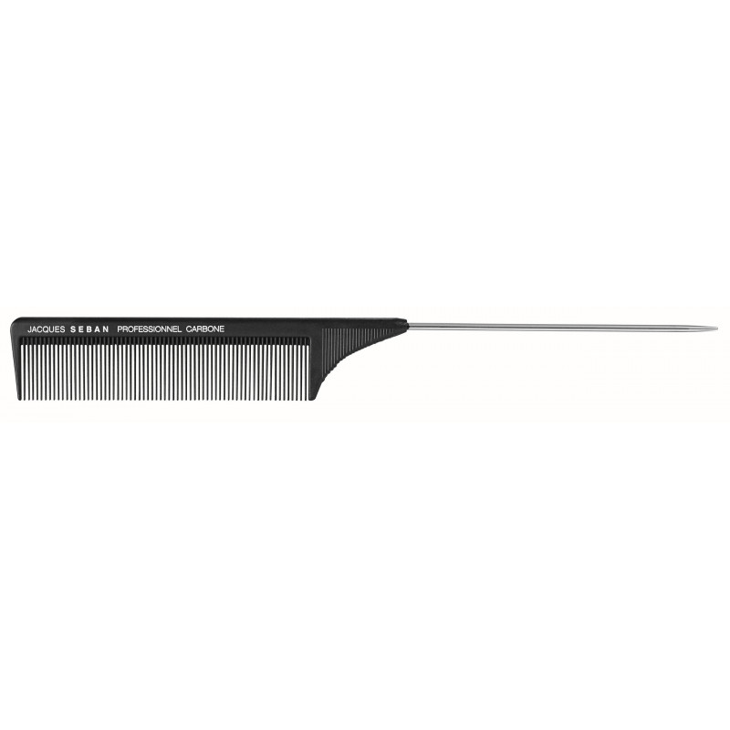 Peigne carbone à queue métal dents espacées 21,3 cm